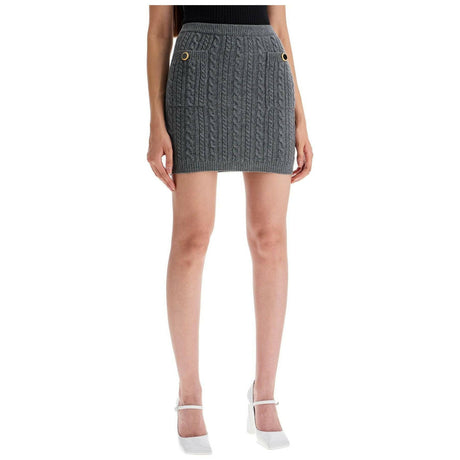 Jewel Buttoned Knitted Pencil Mini Skirt.