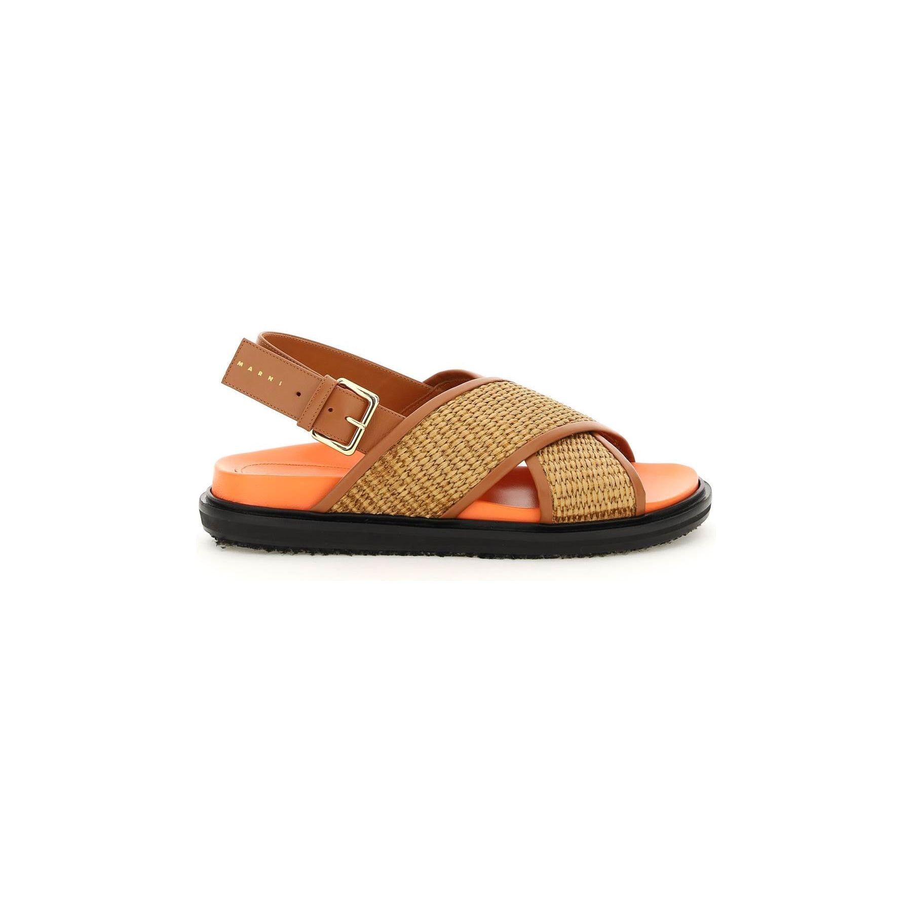 Leather And Raffia Fussbett Sandals