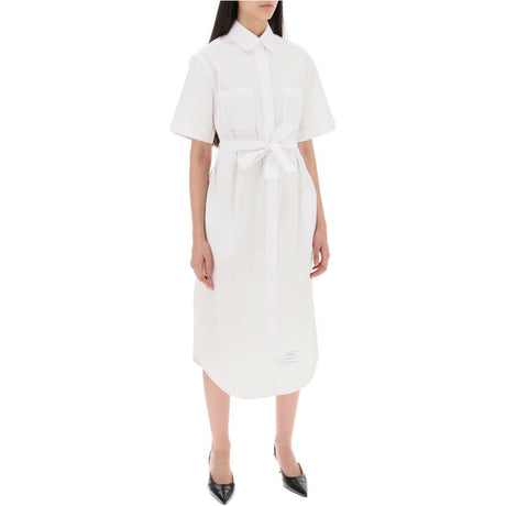 THOM BROWNE-Cotton Poplin Belted shirt Dress-JOHN JULIA