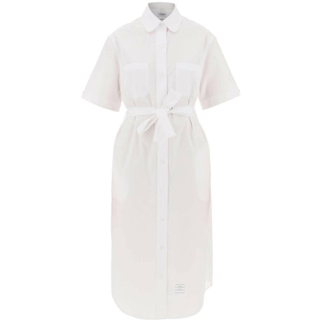 THOM BROWNE-Cotton Poplin Belted shirt Dress-JOHN JULIA