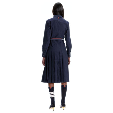 THOM BROWNE-Long Sleeve Pleated Cotton Shirtdress -JOHN JULIA.