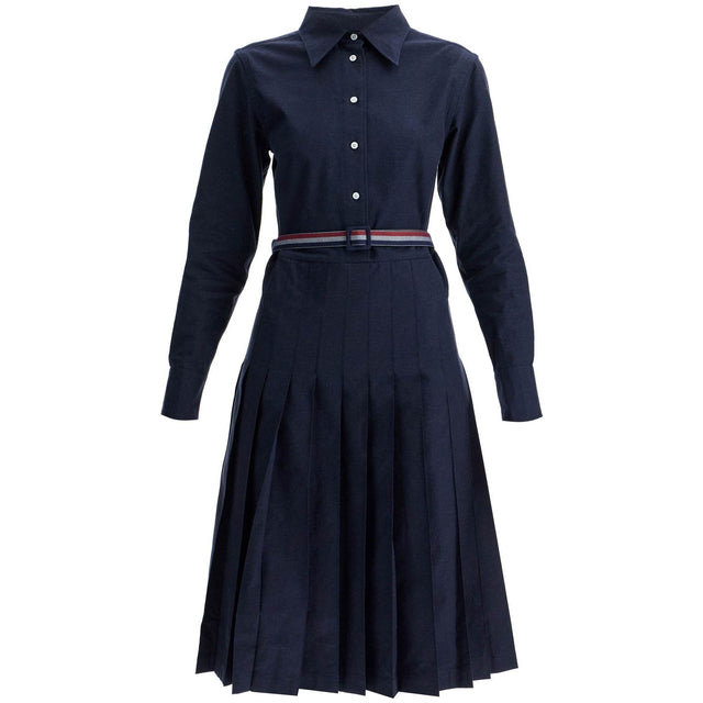 THOM BROWNE-Long Sleeve Pleated Cotton Shirtdress -JOHN JULIA.