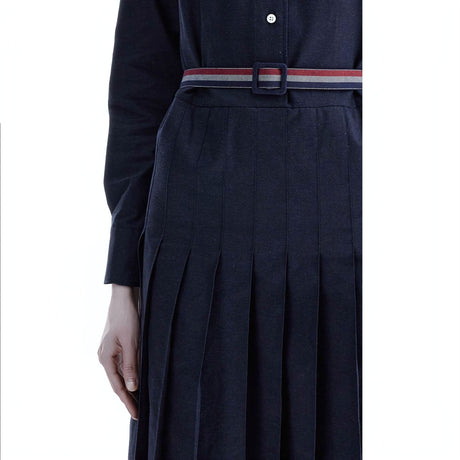 THOM BROWNE-Long Sleeve Pleated Cotton Shirtdress -JOHN JULIA.