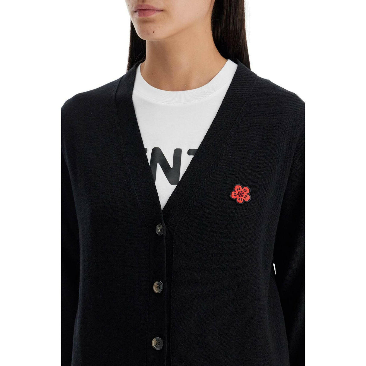 Embroidered Boke Flower Wool Cardigan.