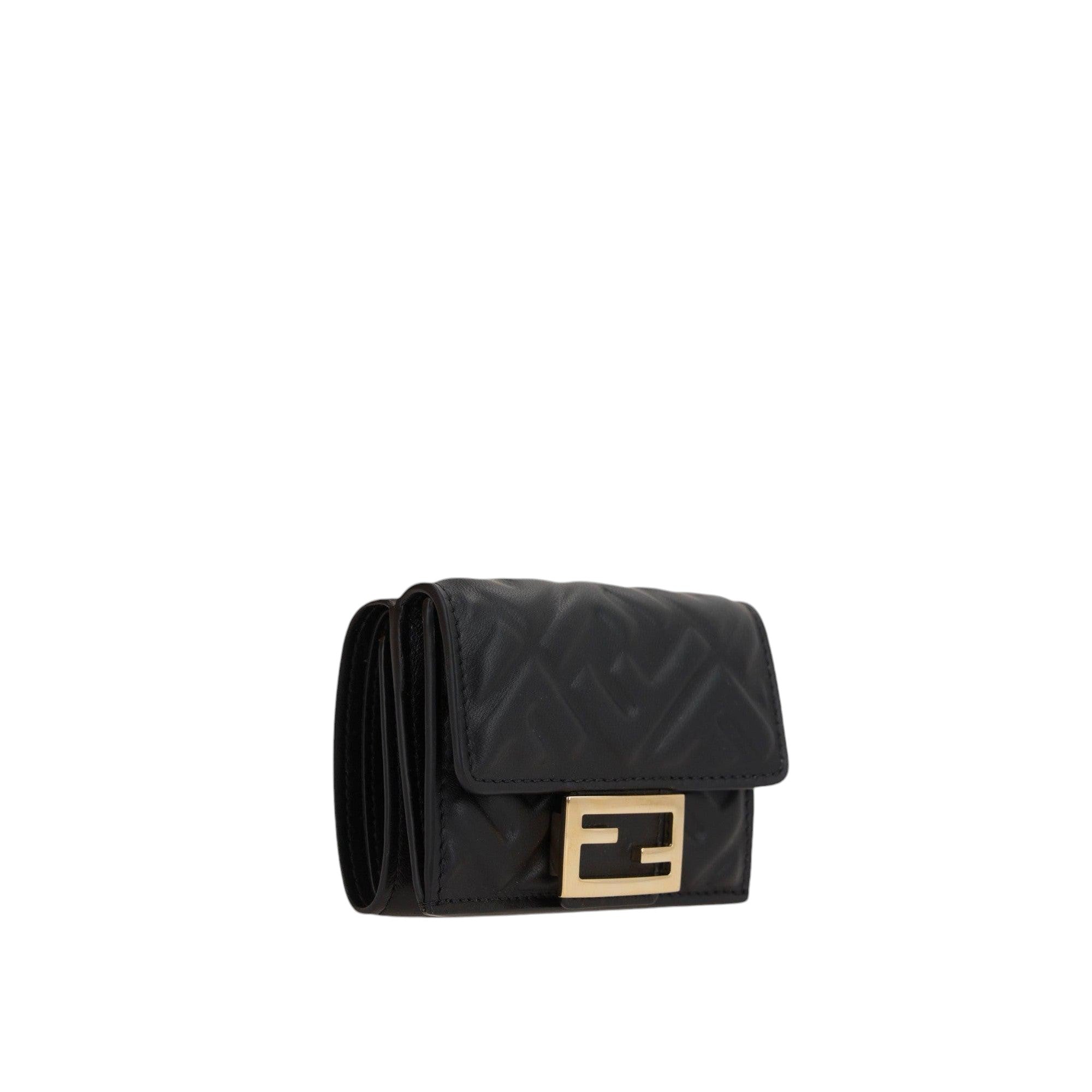 FF Embossed Leather Micro Trifold Wallet-FENDI-JOHN JULIA