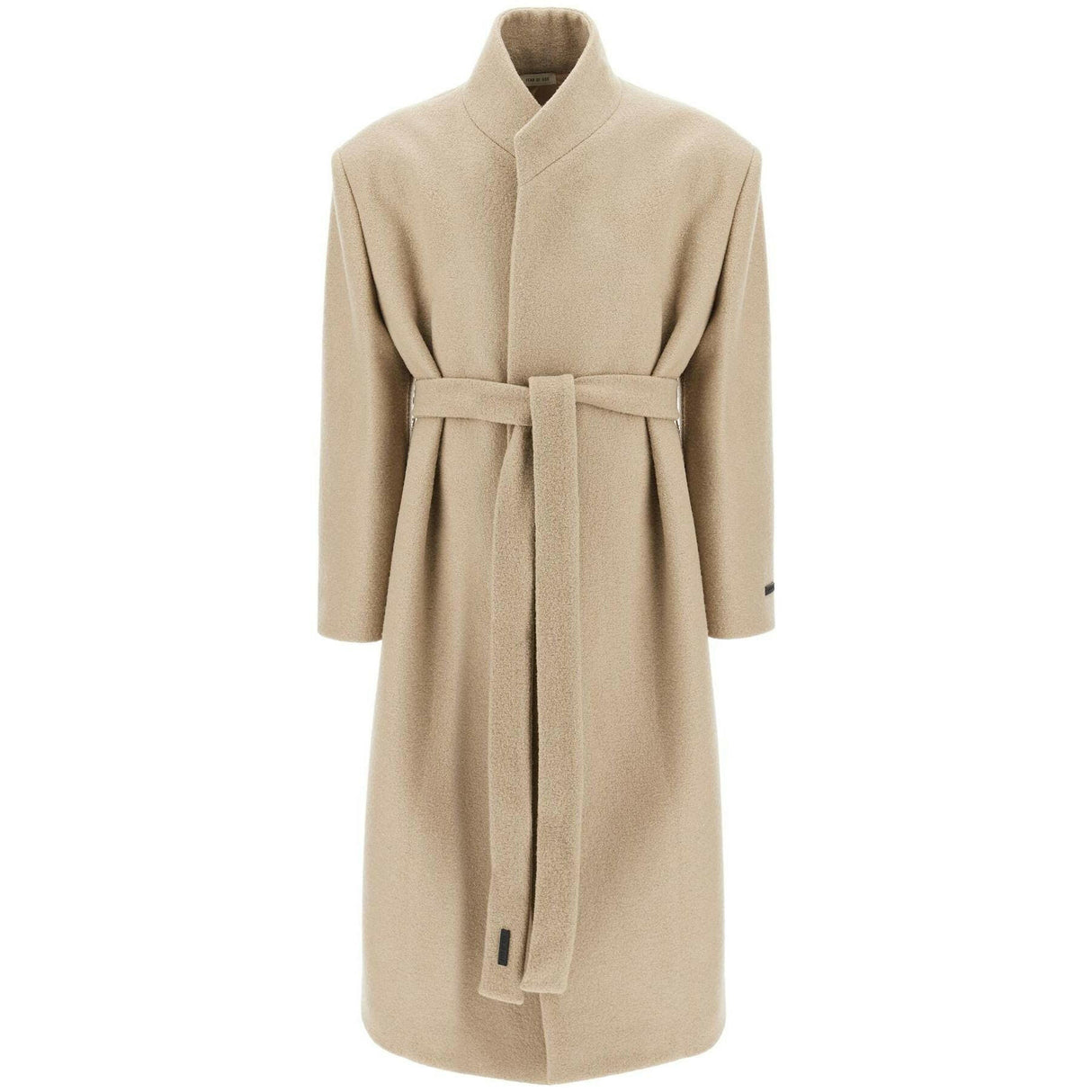 Wool Coat With High Collar And Boiled Wool.