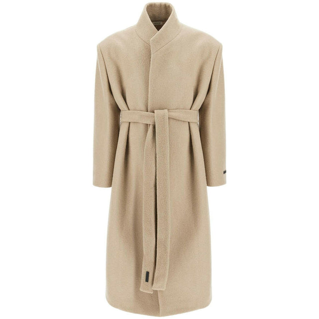 Wool Coat With High Collar And Boiled Wool.