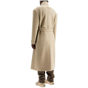 Wool Coat With High Collar And Boiled Wool.