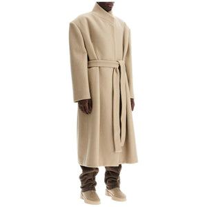 Wool Coat With High Collar And Boiled Wool.