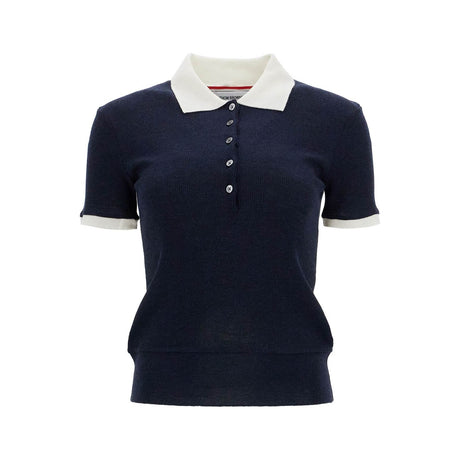 THOM BROWNE-Short Sleeved Wool Polo Shirt -JOHN JULIA.