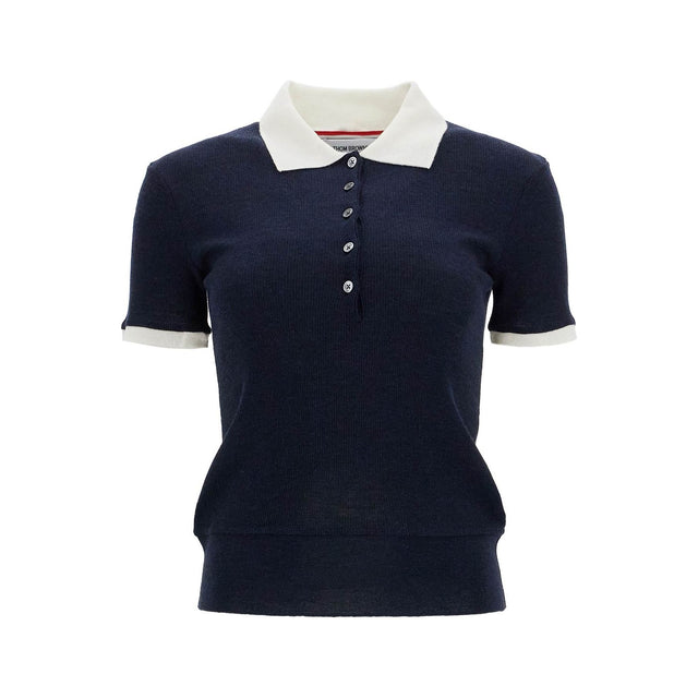 THOM BROWNE-Short Sleeved Wool Polo Shirt -JOHN JULIA.