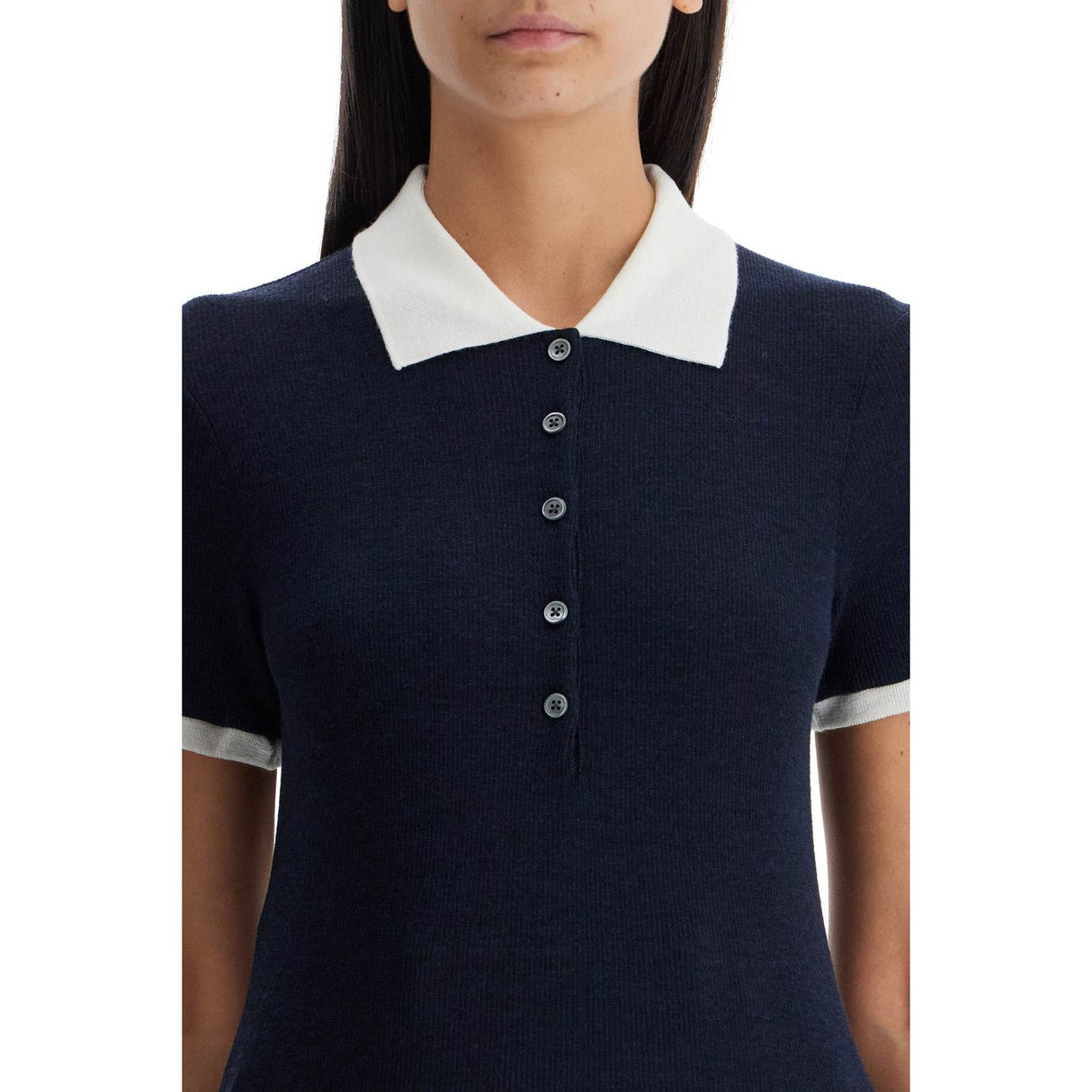 THOM BROWNE-Short Sleeved Wool Polo Shirt -JOHN JULIA.