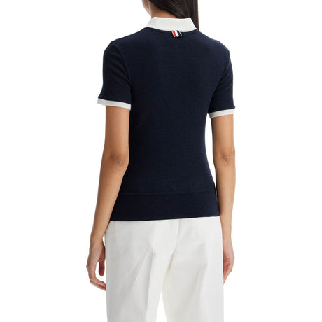 THOM BROWNE-Short Sleeved Wool Polo Shirt -JOHN JULIA.