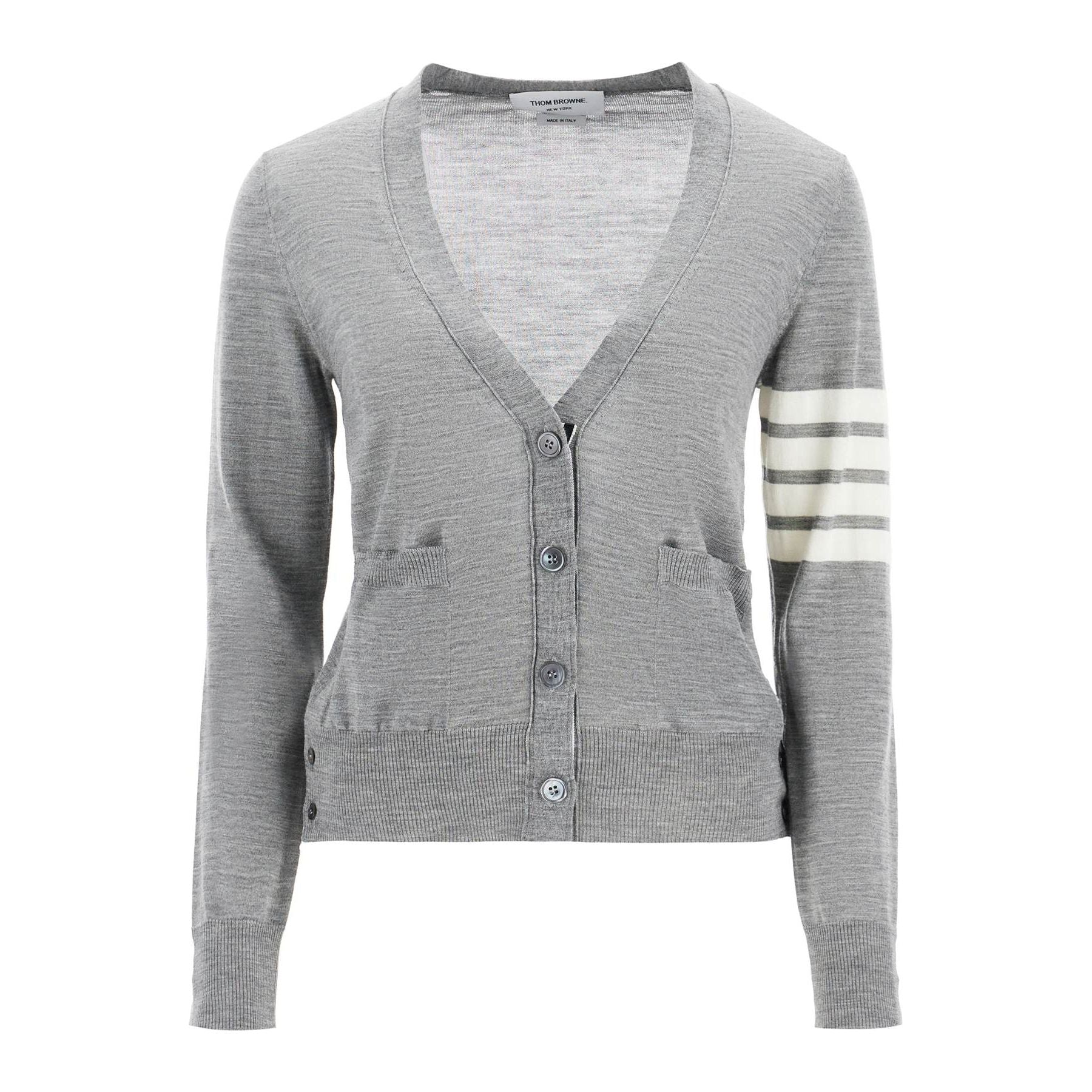 Wool 4-Bar Relaxed V-Neck Cardigan