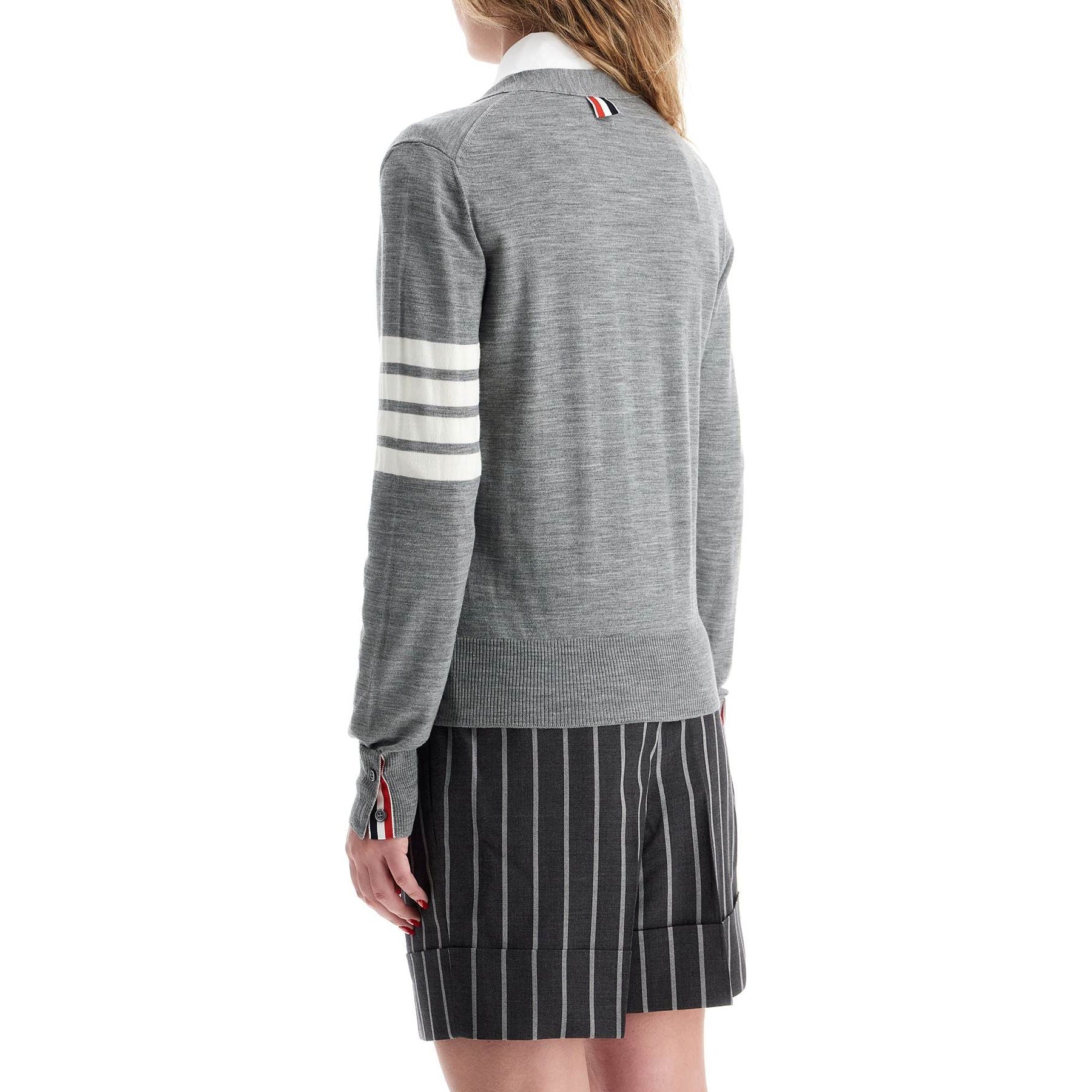 Wool 4-Bar Relaxed V-Neck Cardigan