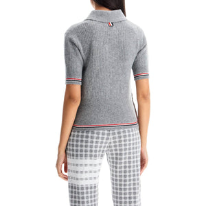 THOM BROWNE-Short Sleeved Merino Wool Polo -JOHN JULIA.