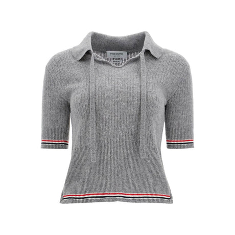 THOM BROWNE-Short Sleeved Merino Wool Polo -JOHN JULIA.