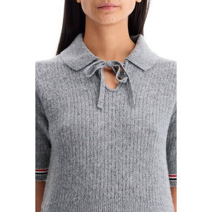 THOM BROWNE-Short Sleeved Merino Wool Polo -JOHN JULIA.