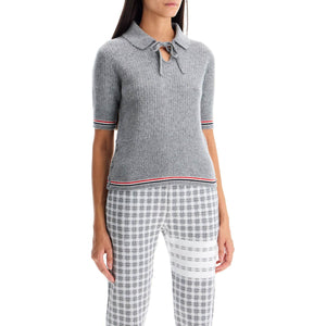 THOM BROWNE-Short Sleeved Merino Wool Polo -JOHN JULIA.