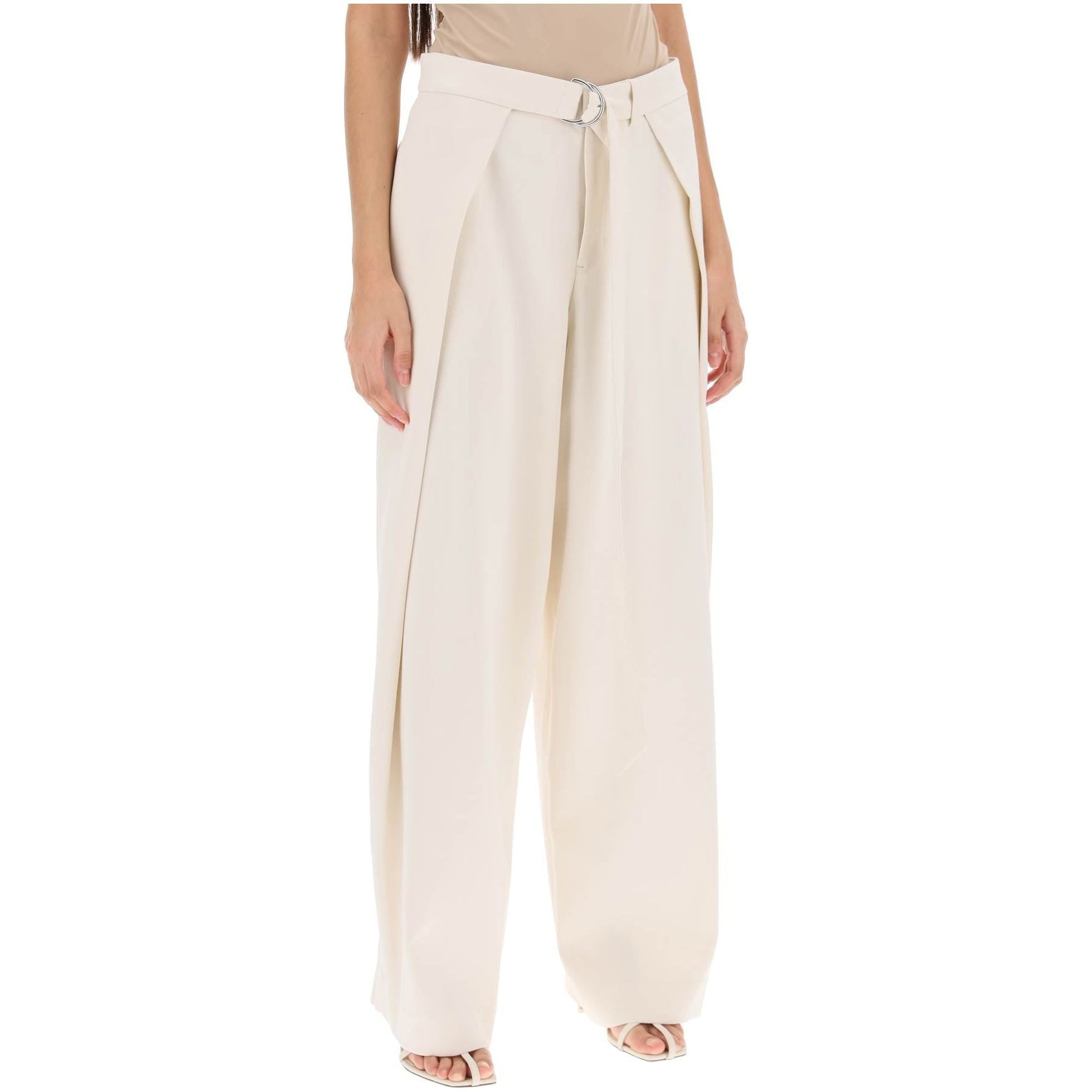 Wool-Viscose Wide Fit Pants with Floating Panels