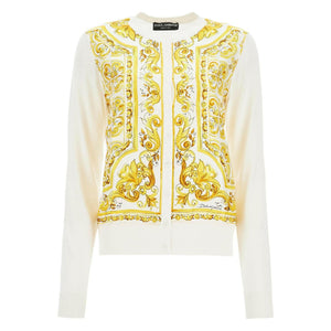 Majolica-Print Silk Cardigan.