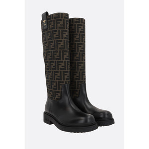 Fendi Filo Smooth Leather And FF Fabric Boots-FENDI-JOHN JULIA