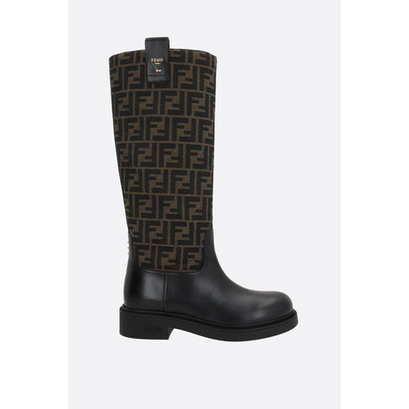 Fendi Filo Smooth Leather And FF Fabric Boots-FENDI-JOHN JULIA