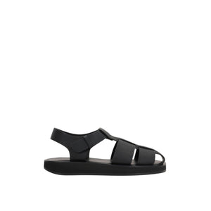 Fisherman Grainy Leather Flat Sandals-THE ROW-JOHN JULIA