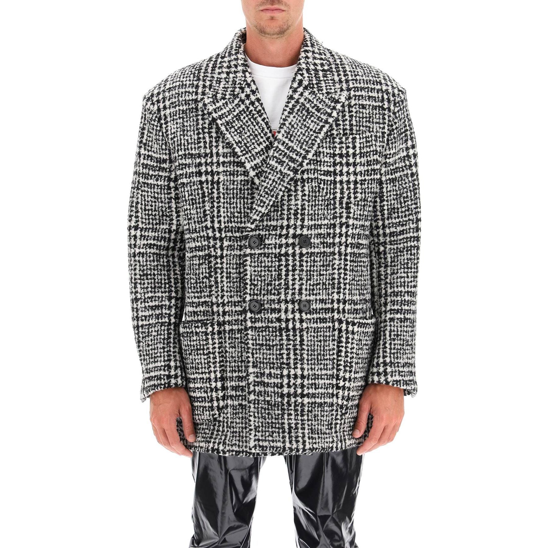 Checkered Double Breasted Wool Jacket