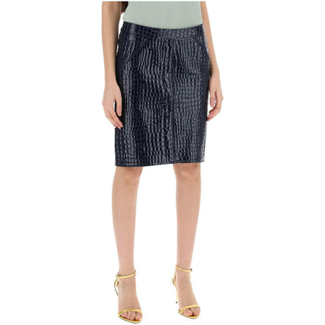 Crocodile Effect Leather Skirt.