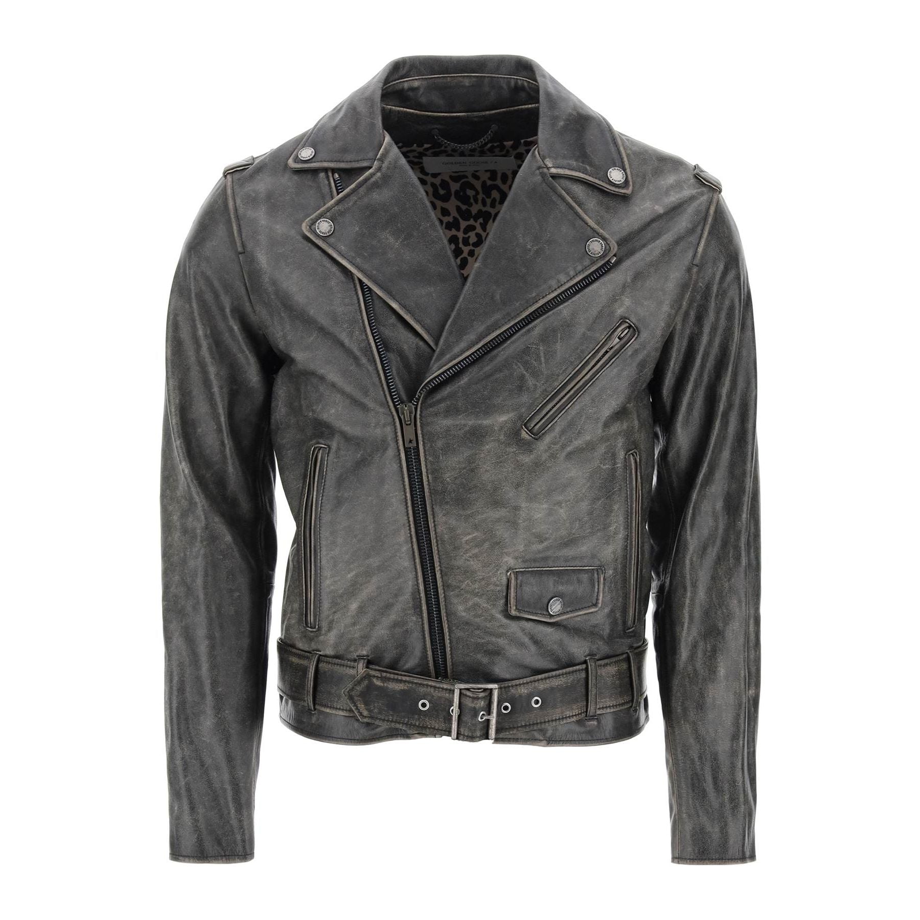 Vintage-effect Leather Biker Jacket