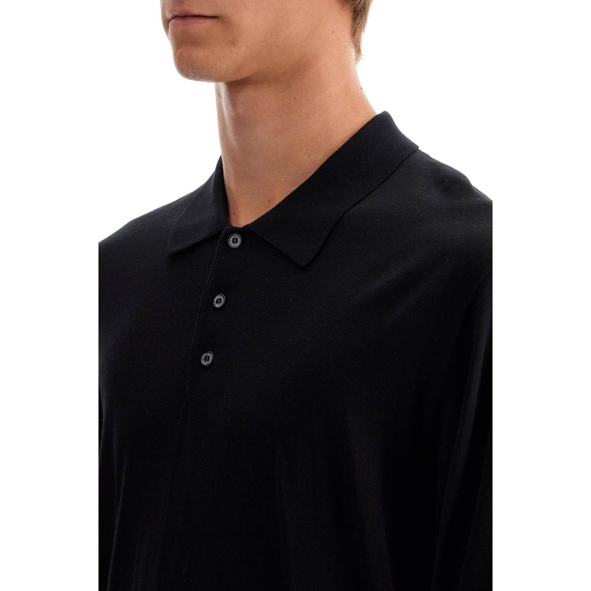 Lightweight Wool Long-Sleeved Polo Shirt