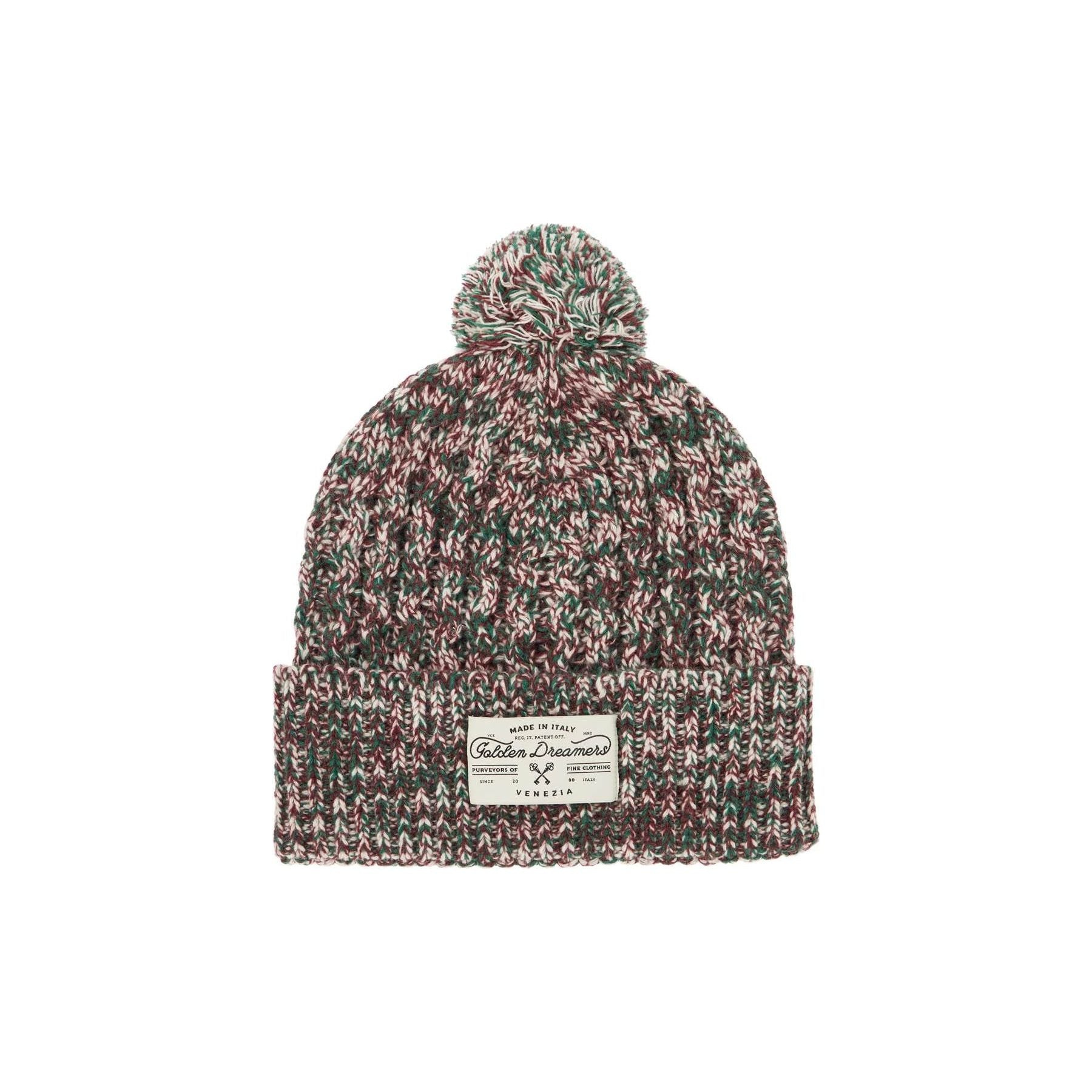 Multicolor Wool Beanie Hat With Pom Pom