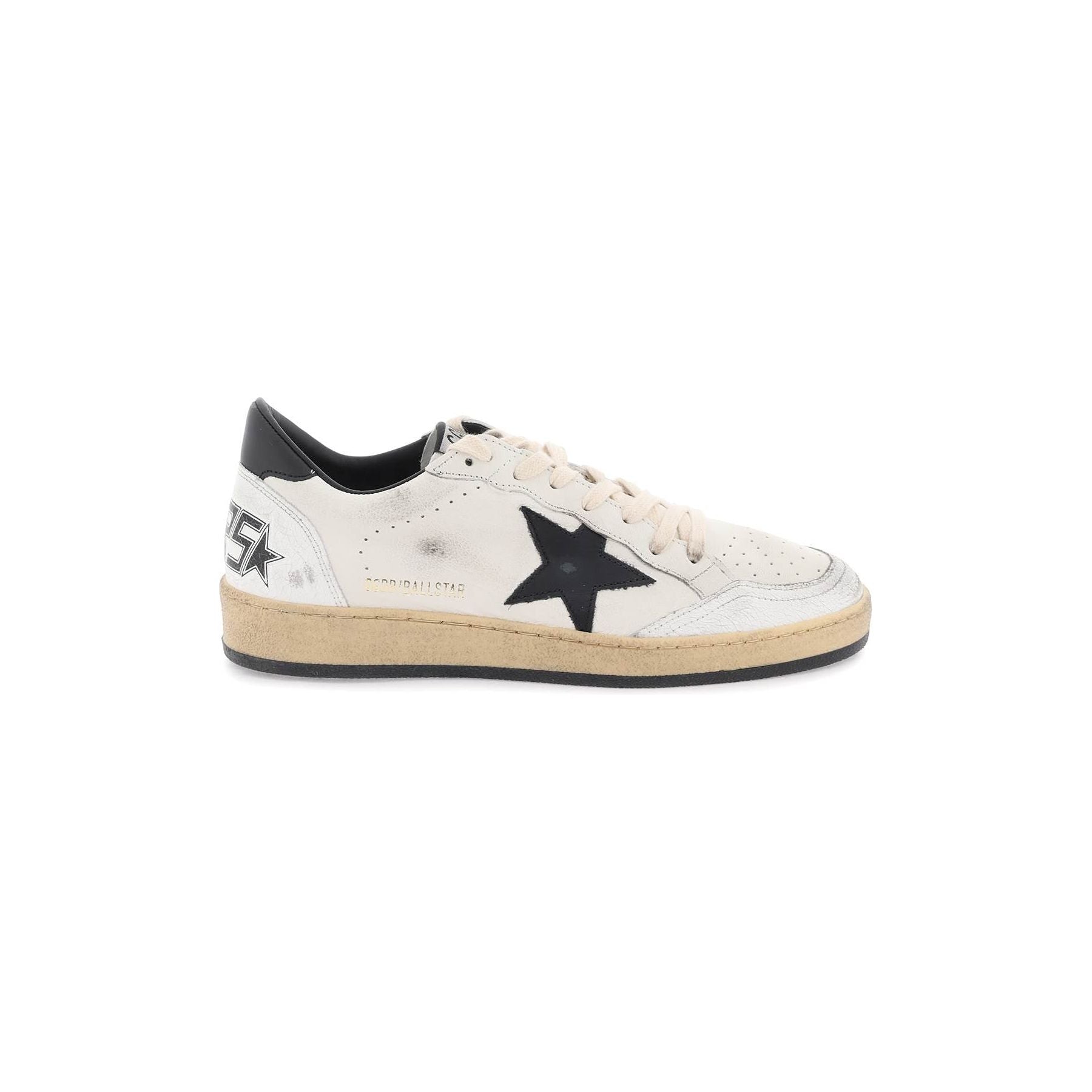 Used-Effect Leather Ball Star Sneakers