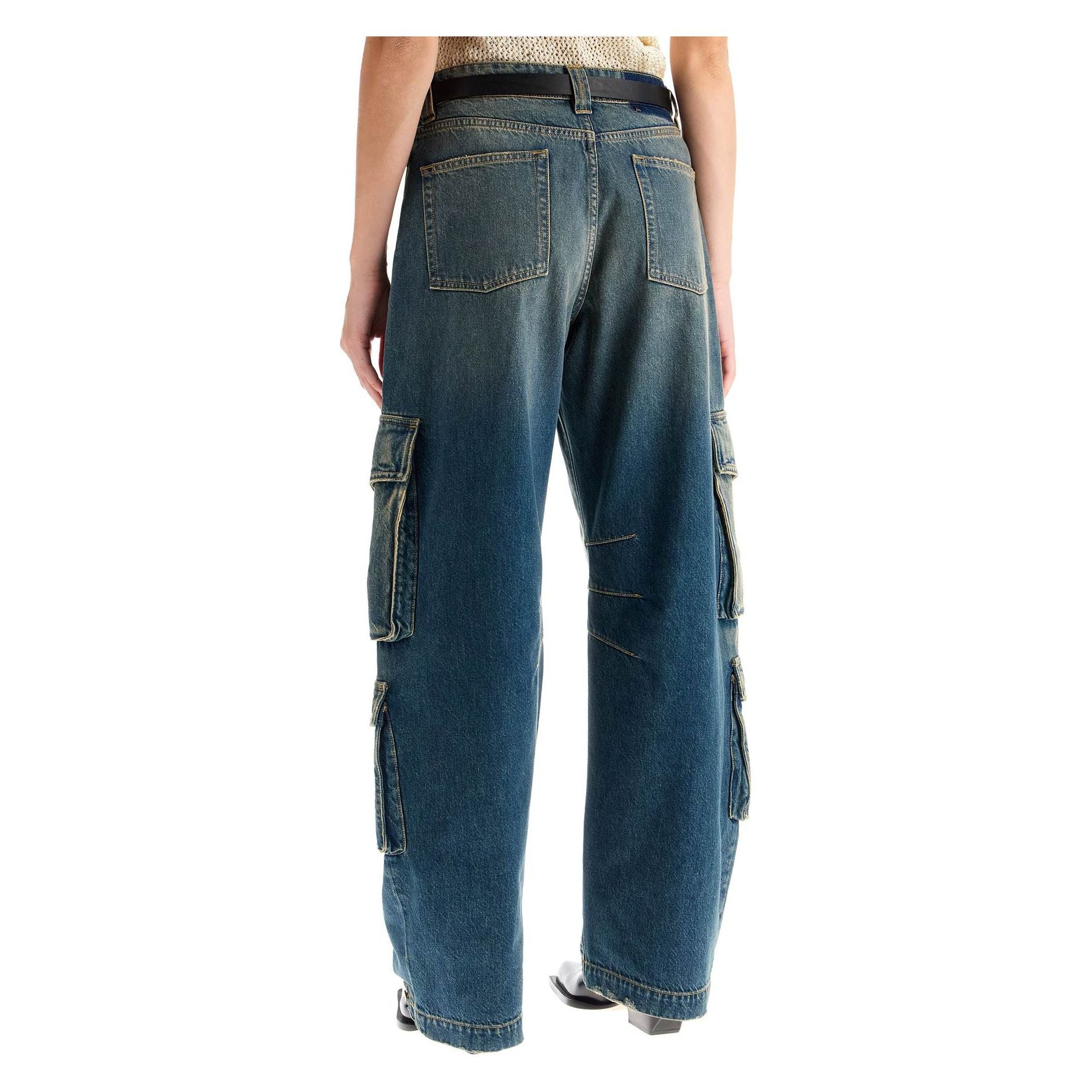 Distressed Wide-Leg Cargo Jeans