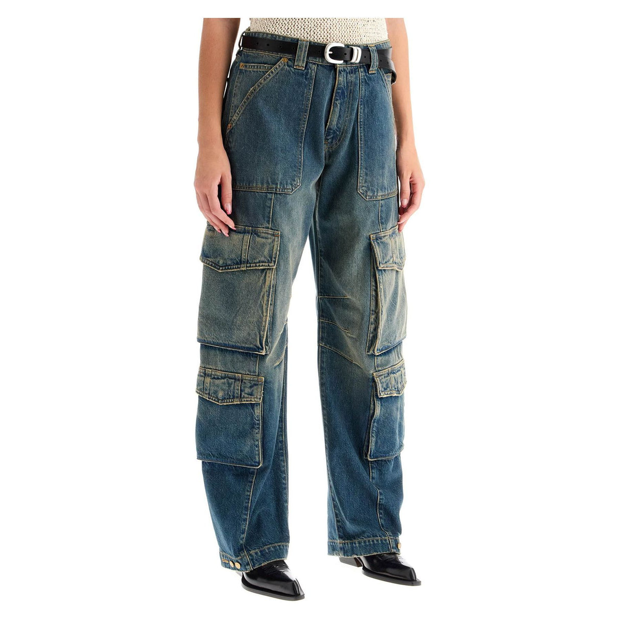 GOLDEN GOOSE-Distressed Wide-Leg Cargo Jeans -JOHN JULIA.