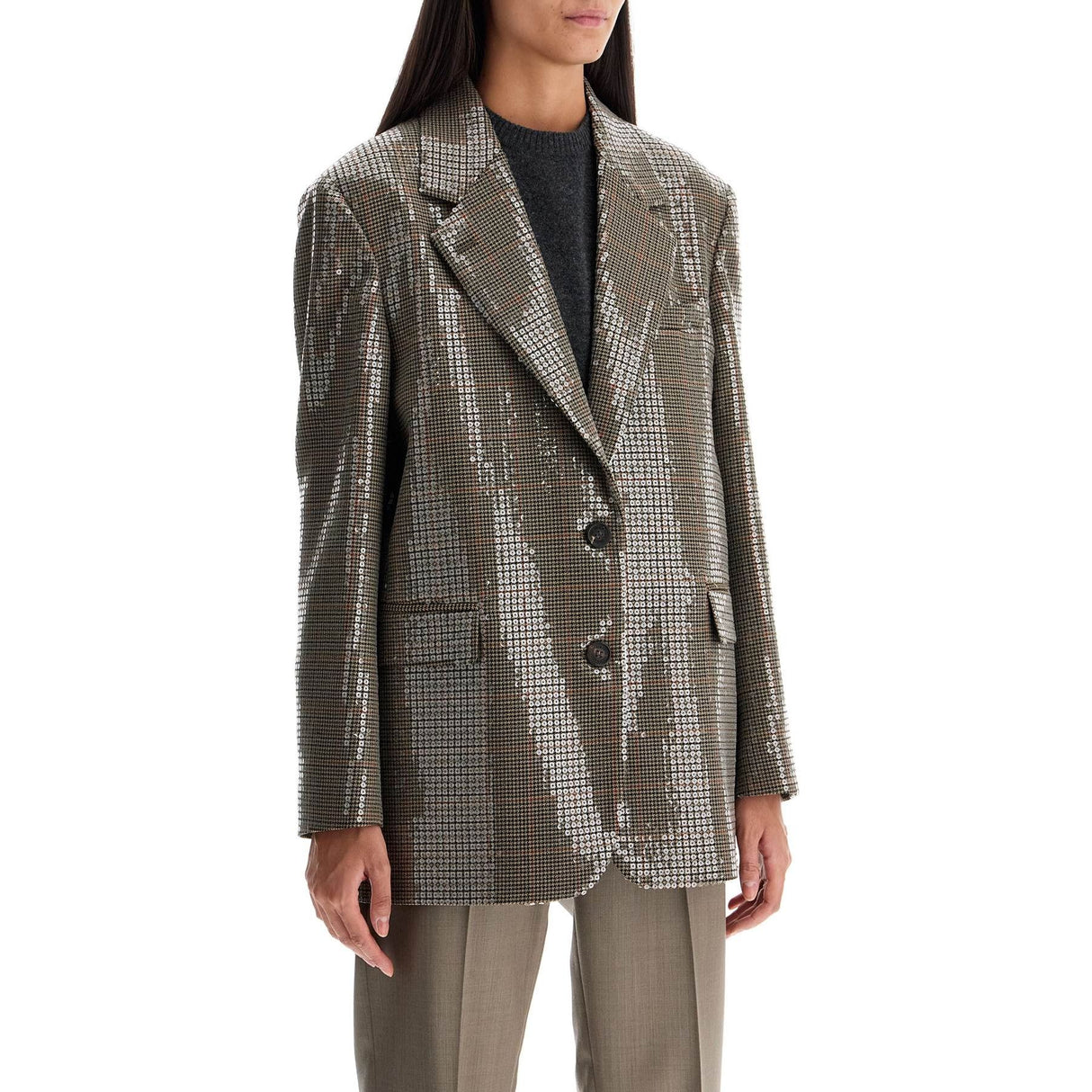 Houndstooth Blazer With Sequins