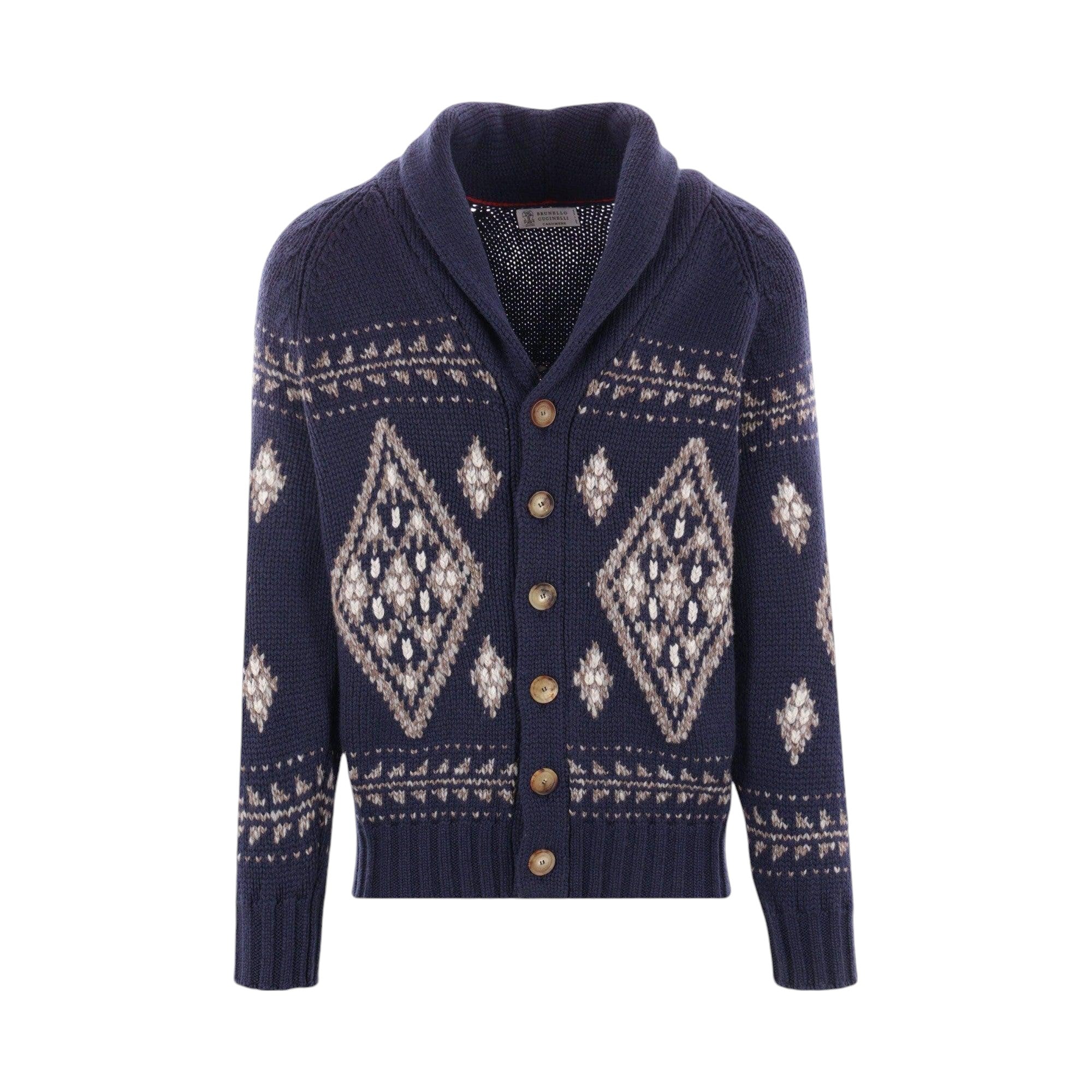 Geometric Jacquard Cashmere Cardigan-BRUNELLO CUCINELLI-JOHN JULIA