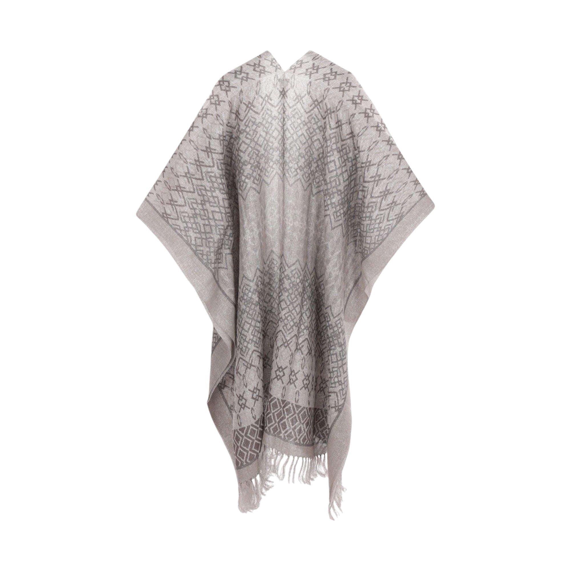 Geometric Print Linen Lurex Poncho-BRUNELLO CUCINELLI-JOHN JULIA