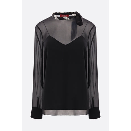 Georgette Blouse With Jewel Twist Detail-GUCCI-JOHN JULIA