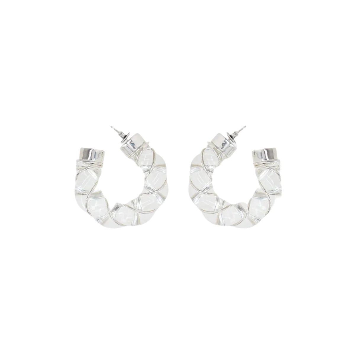 Glass Sterling Silver Twisted Hoop Earrings-BOTTEGA VENETA-JOHN JULIA