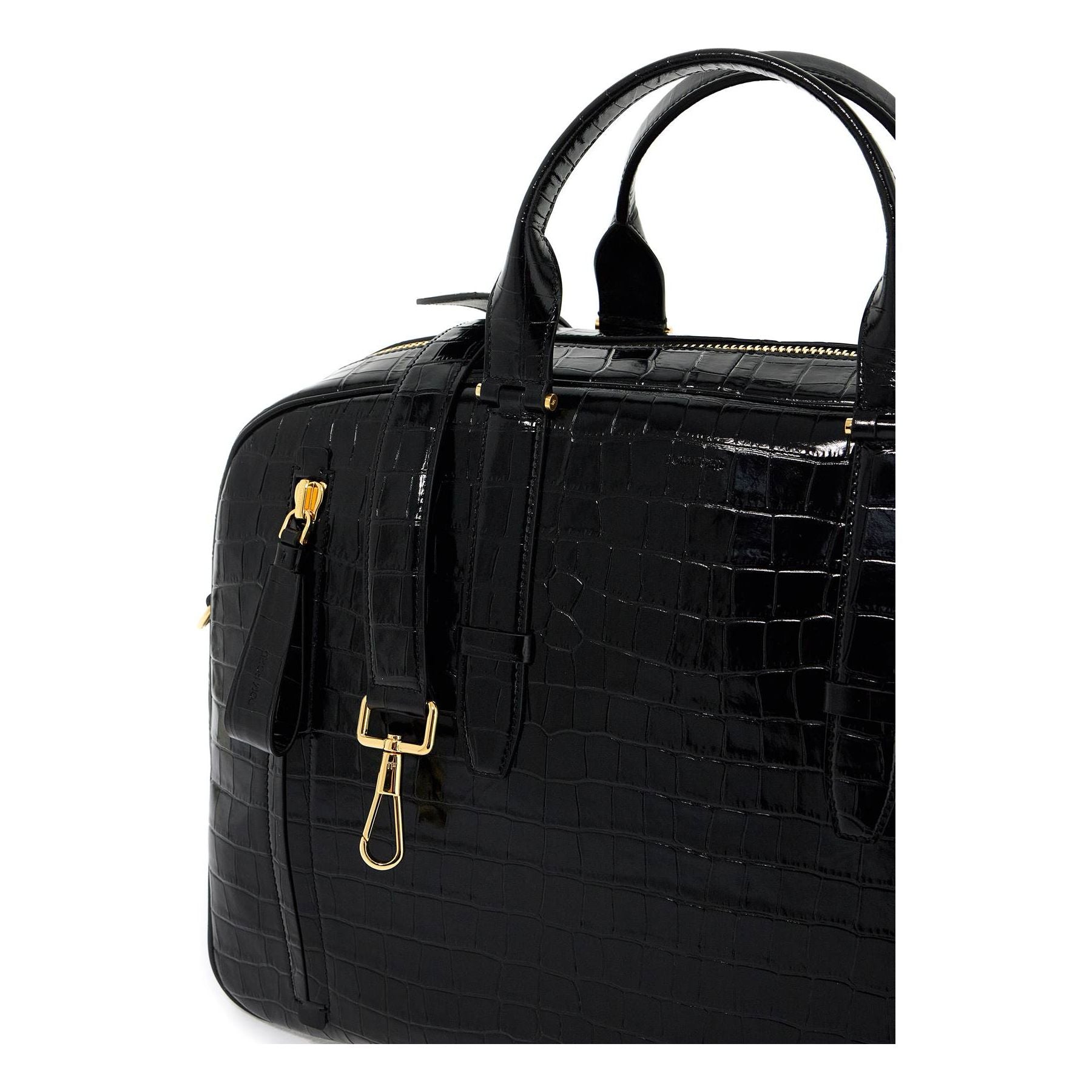 Croc-Embossed Leather Buckley Bowling Bag