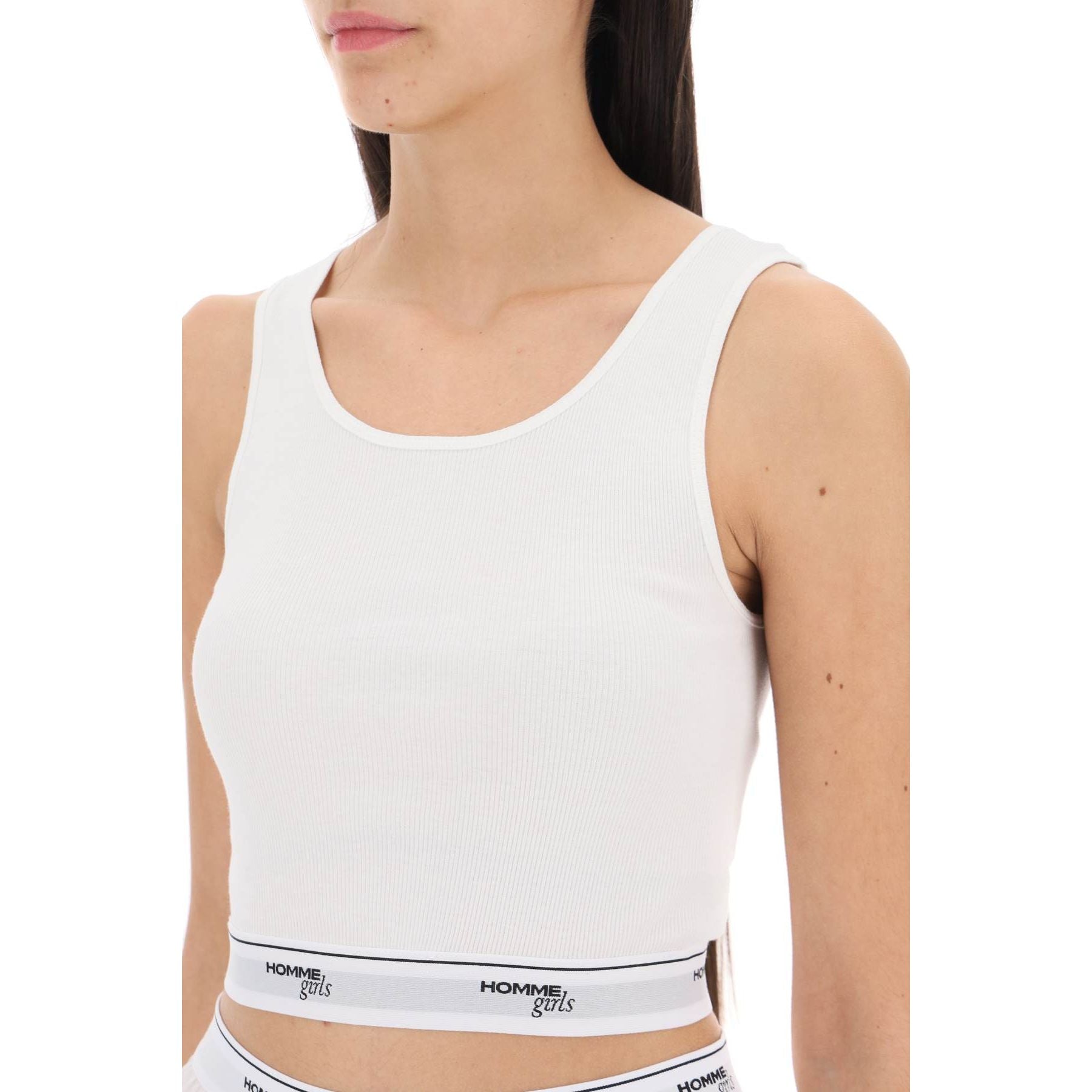 Cotton Crop Top With Logo Band