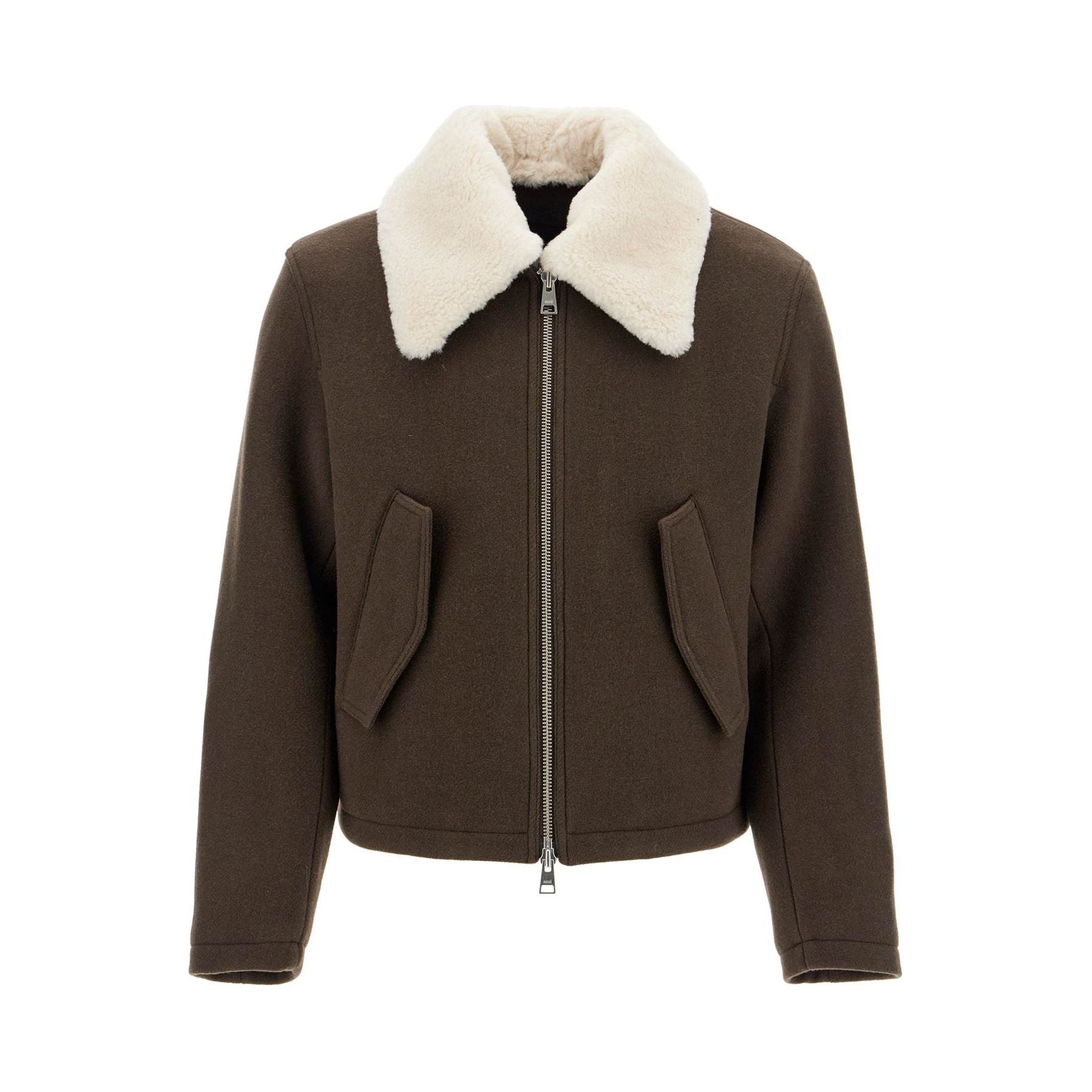 AMI ALEXANDRE MATIUSSI-Boxy Shearling Jacket With Collar -JOHN JULIA.