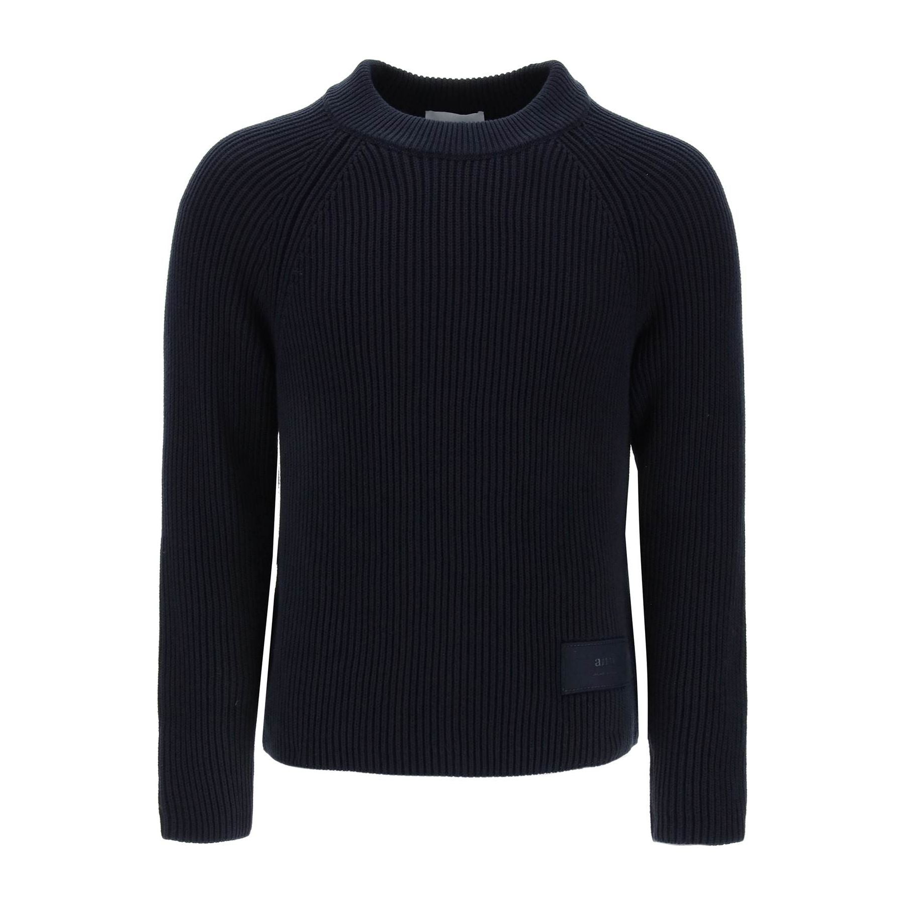 Cotton-Wool Rib Knit Crewneck Sweater