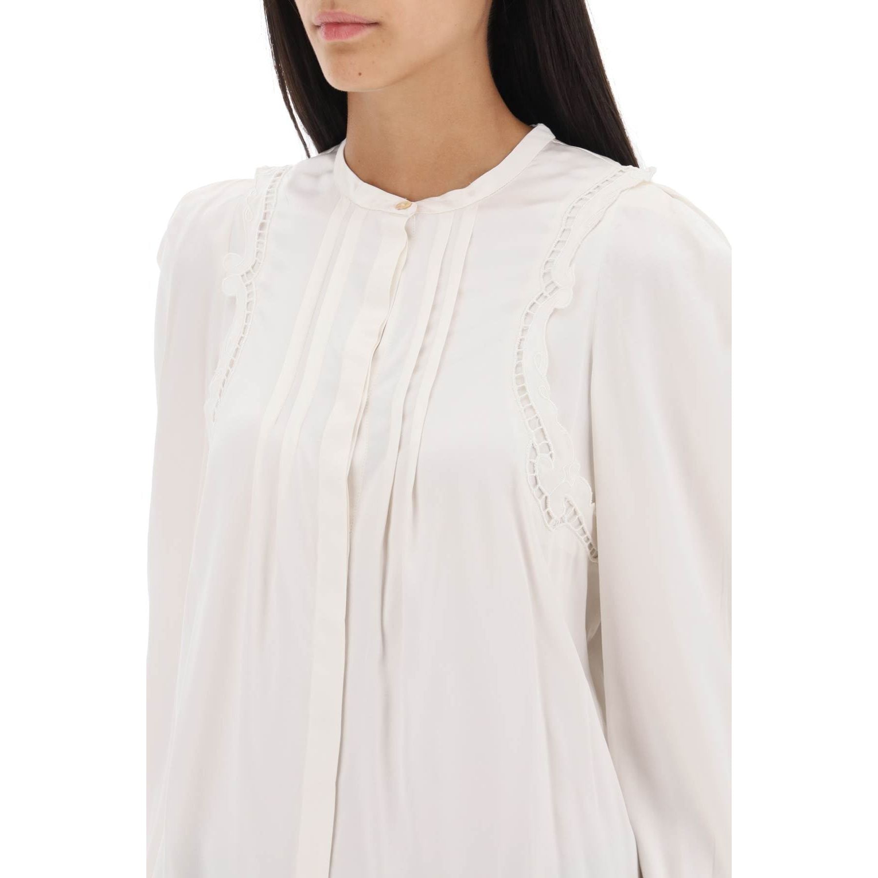 Joanea' Satin Blouse With Cutwork Embroideries