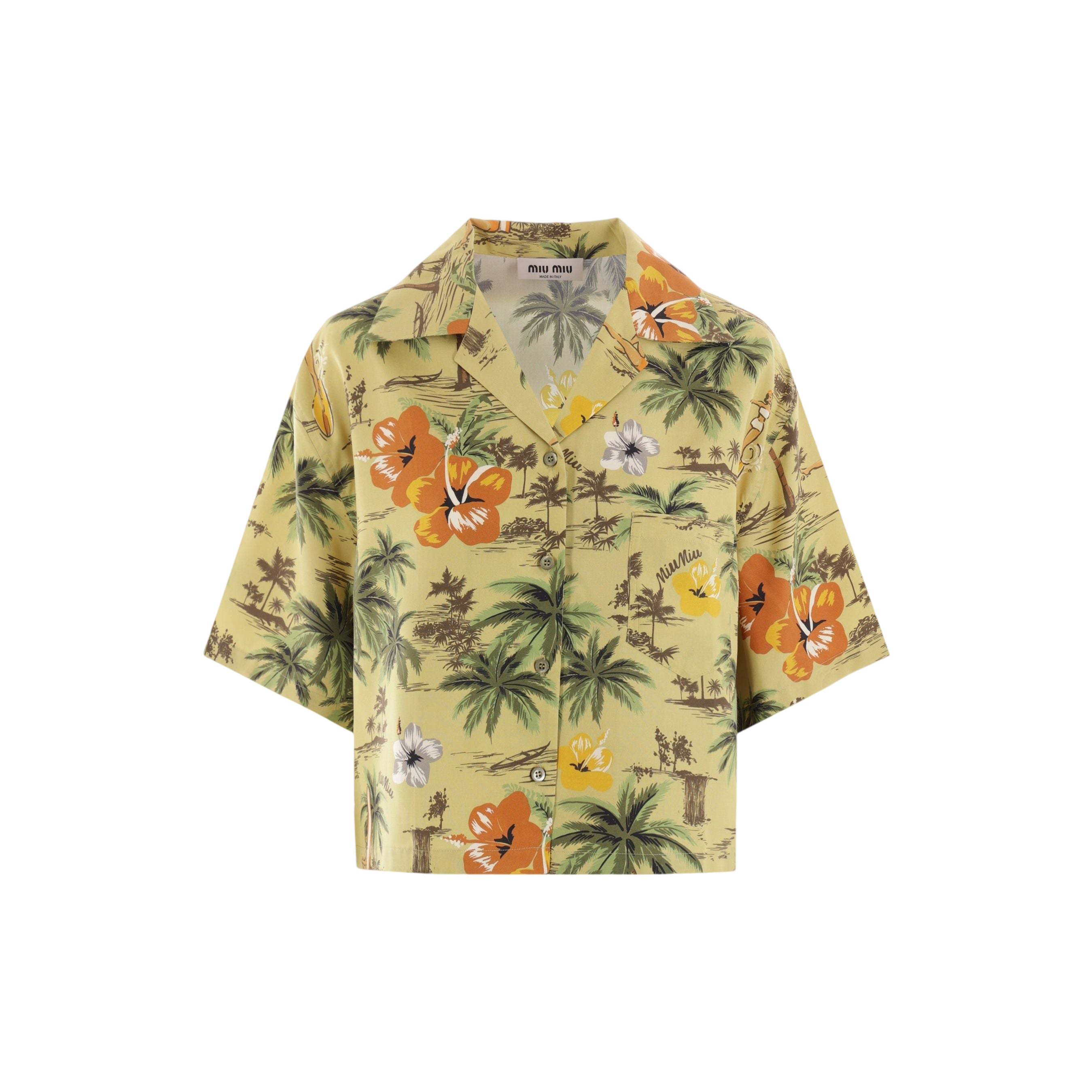 Hawaii Printed Silk Bowling Shirt-MIU MIU-JOHN JULIA