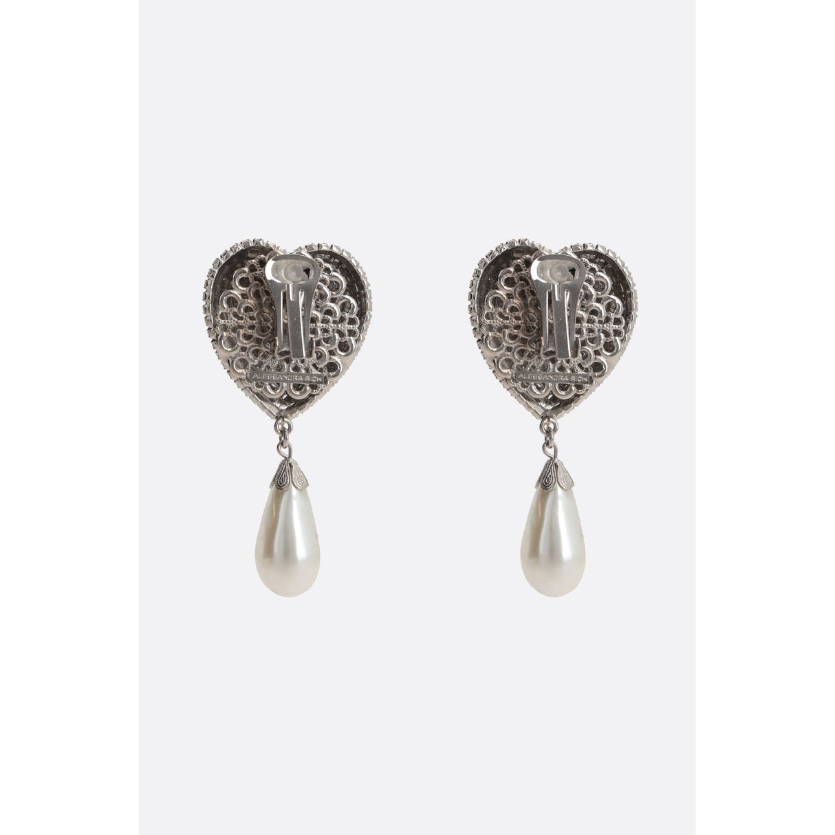 Heart Crystal Earrings With Pearl Pendant-ALESSANDRA RICH-JOHN JULIA