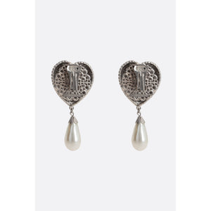 Heart Crystal Earrings With Pearl Pendant-ALESSANDRA RICH-JOHN JULIA