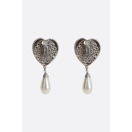 Heart Crystal Earrings With Pearl Pendant-ALESSANDRA RICH-JOHN JULIA